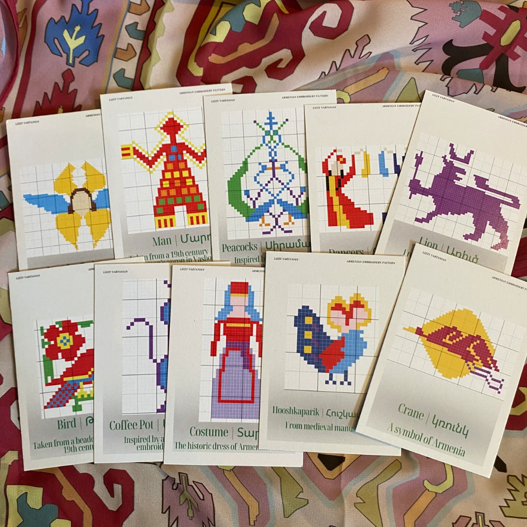 Set of 10 Bilingual Armenian Embroidery Pattern Cards